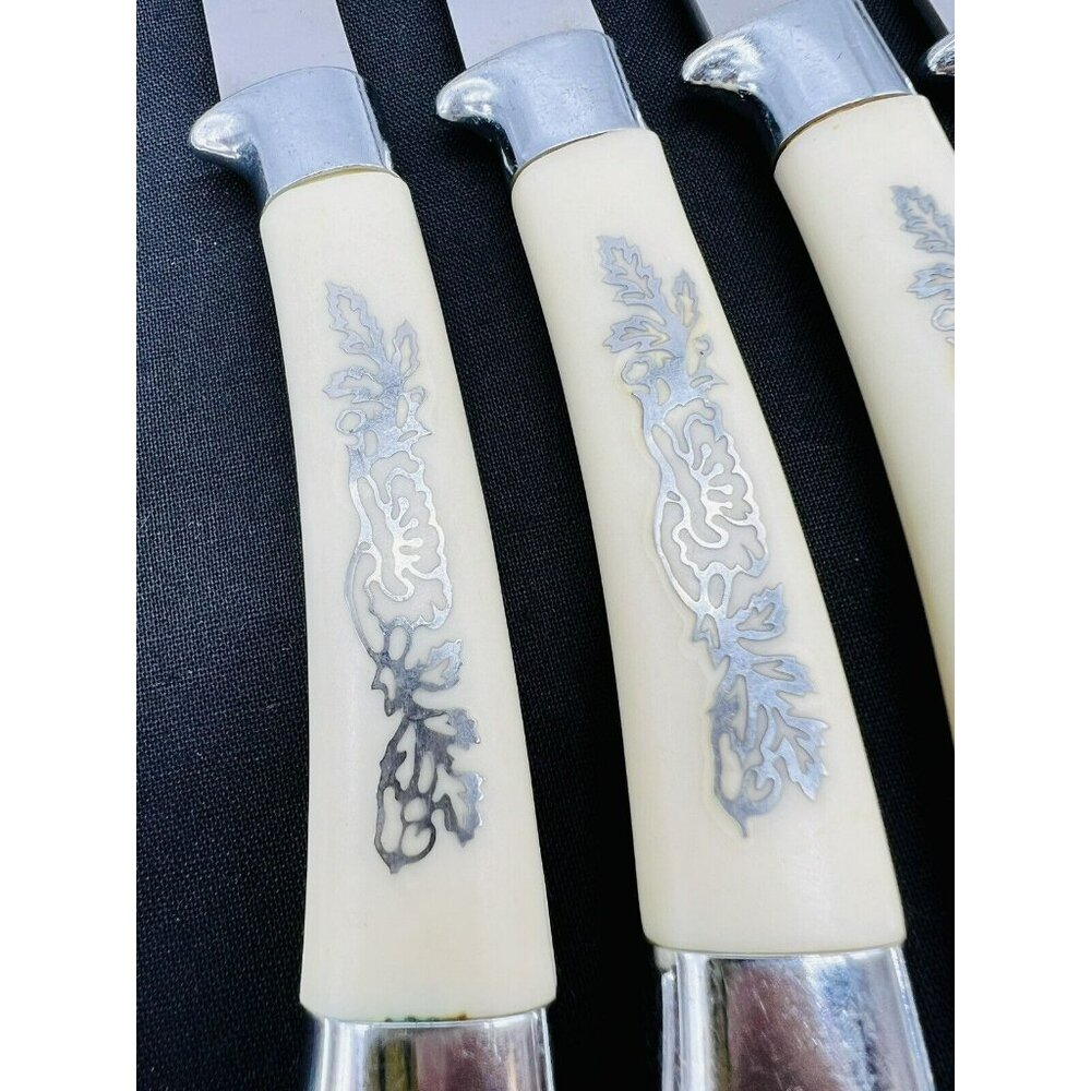 Royal Brand Federal Co Japan 4 Steak Knives Stainless Steel Celluloid Handle MCM - Picture 2 of 6